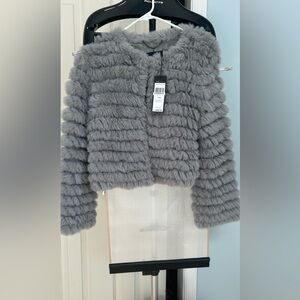 BCBGMaxAzria Gray Faux Fur Jacket